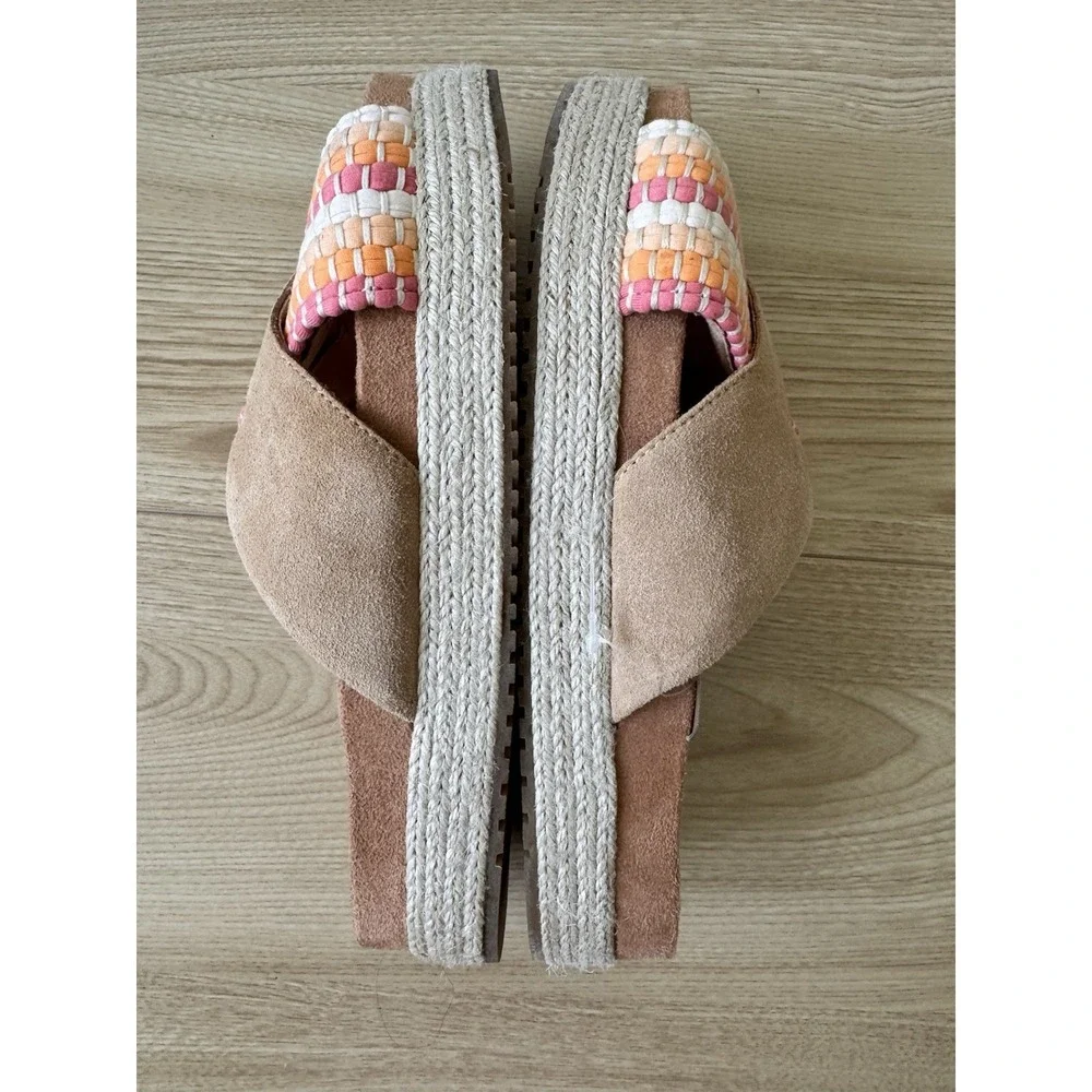 TOMS Paloma Slide Sandals Womens 6 Honey Suede Woven Trim Espadrille Platform